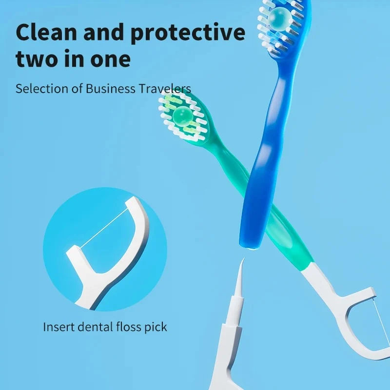 5 in 1 Disposable Mini Toothbrushes with Built-in Toothpaste & Floss Picks
