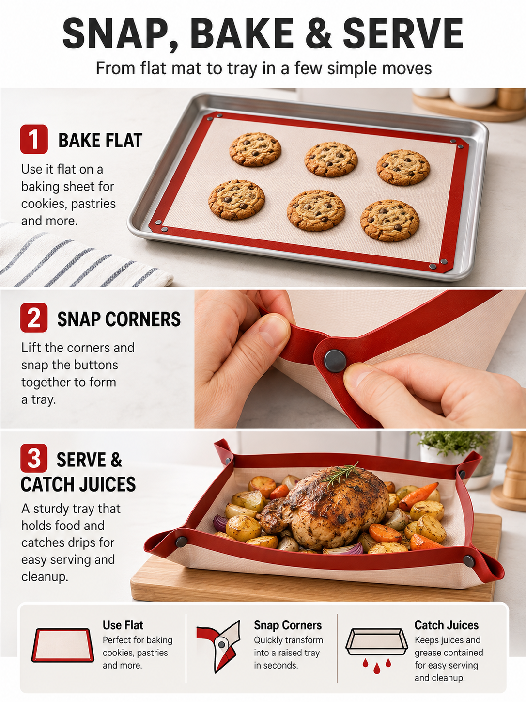 2-in-1 Non-Stick Silicone Baking Mat