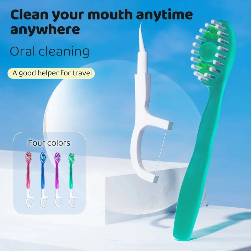 5 in 1 Disposable Mini Toothbrushes with Built-in Toothpaste & Floss Picks