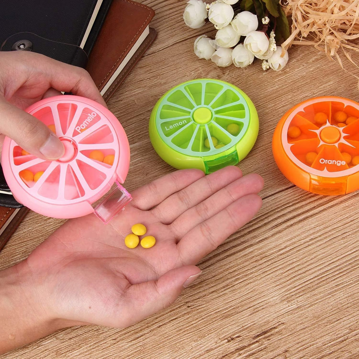 Colorful 7-Compartment Portable Pill Case (Pack of 3)