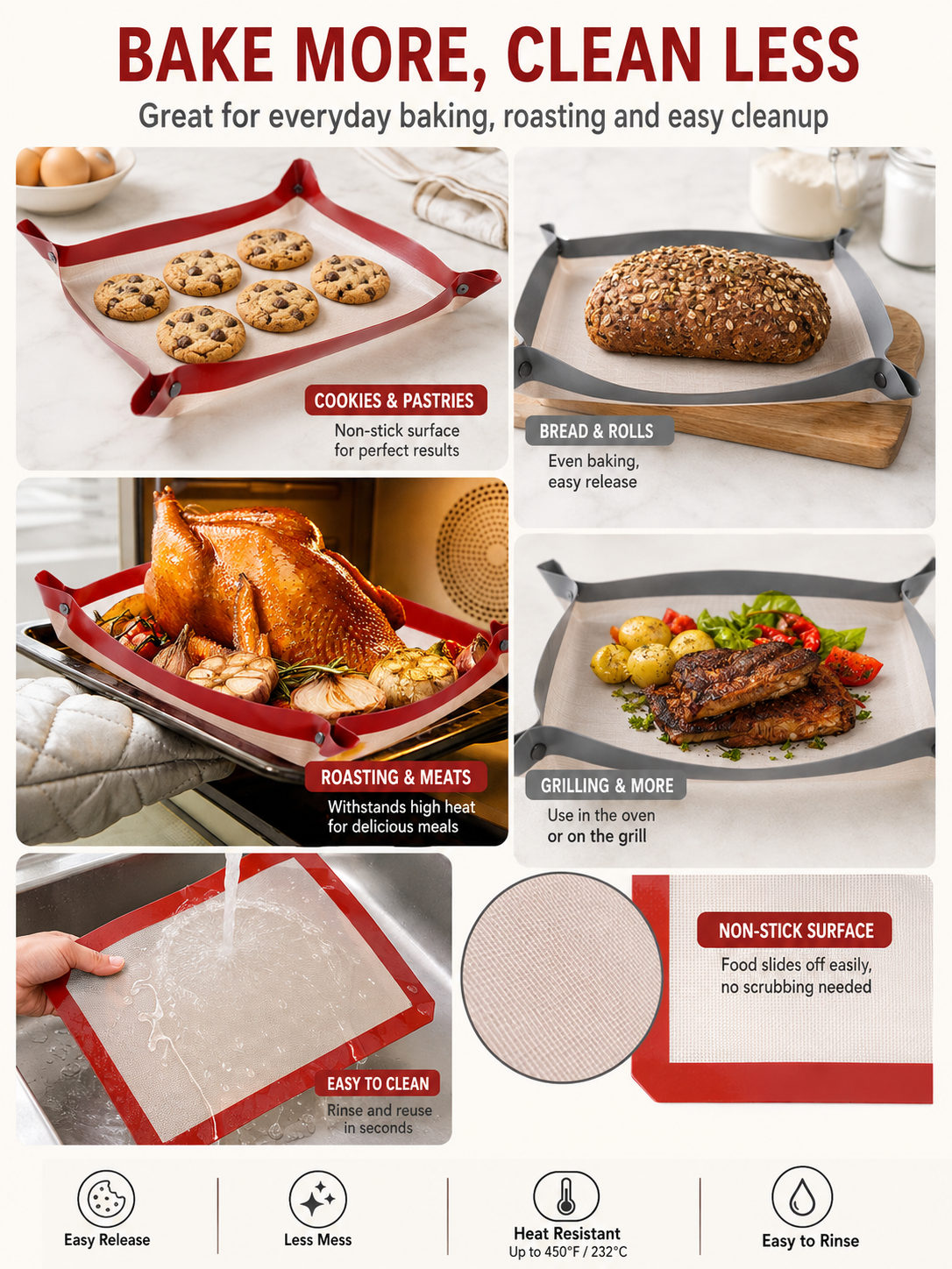 2-in-1 Non-Stick Silicone Baking Mat