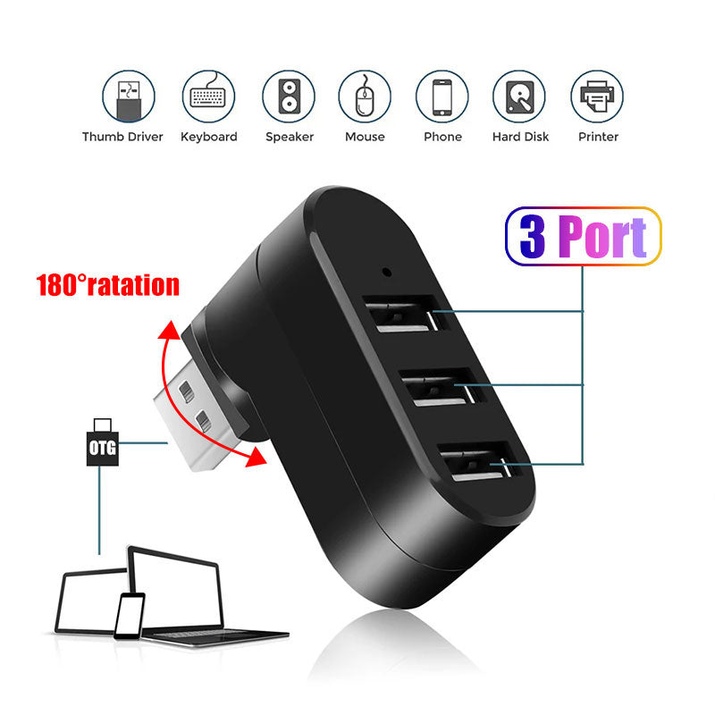 Multifunctional Rotatable 3-port USB